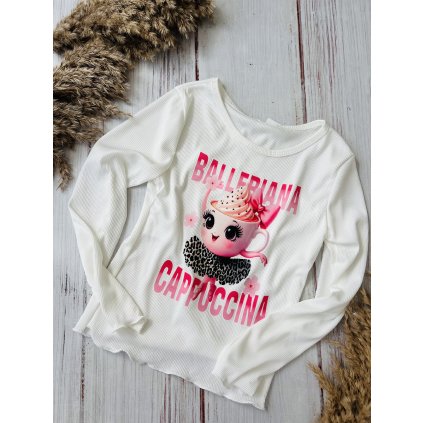 Dievčenské tričko s dlhým rukávom BALLERINA CAPPUCCINA - Biela (Veľkosť 152/158)