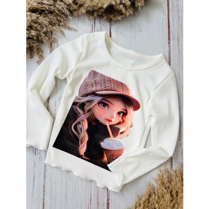 Dievčenské tričko s dlhým rukávom - Biela (Veľkosť 152/158)