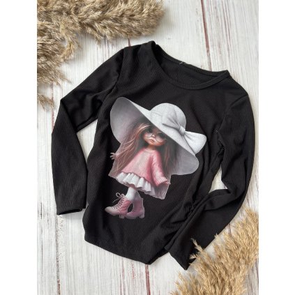 Dievčenské tričko s bábikou - Čierna (Veľkosť 152/158)