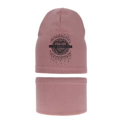 Prechodná dievčenská čiapka a nákčník (Veľkosť 2-5 rokov, Farba Ružová)