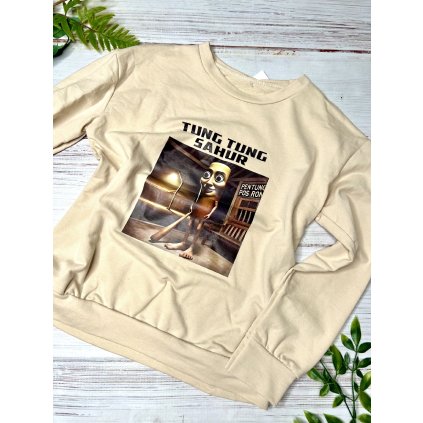 Chlapčenské tričko s dlhým rukávom TUNG TUNG SAHUR - Béžová (Veľkosť 158/164)