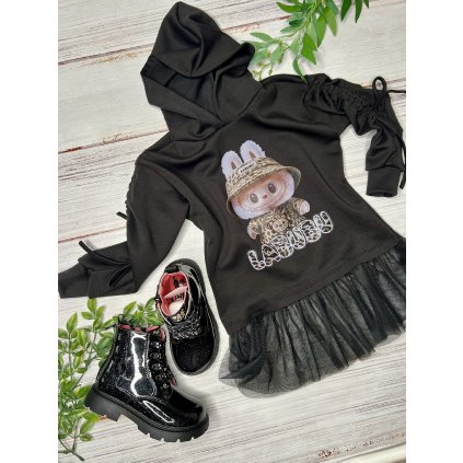 Dievčenské šaty tunika LABUBU - Čierna (Veľkosť 152/158)