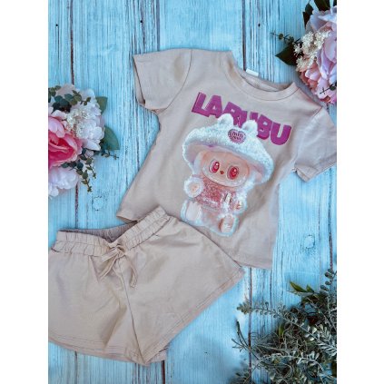 2 dielny dievčenský letný set LABUBU - Béžová (Veľkosť 98/104)