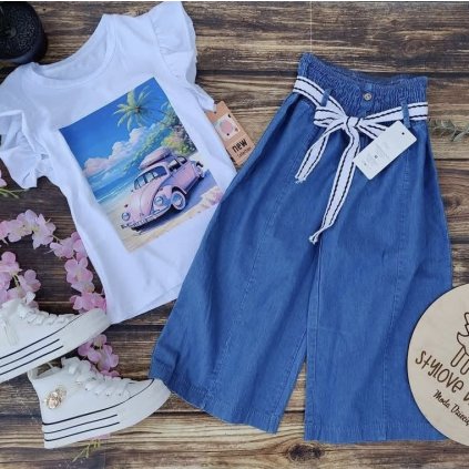 Dievčenské rozšírené rifľové nohavice - Modrá (Veľkosť 116/122)