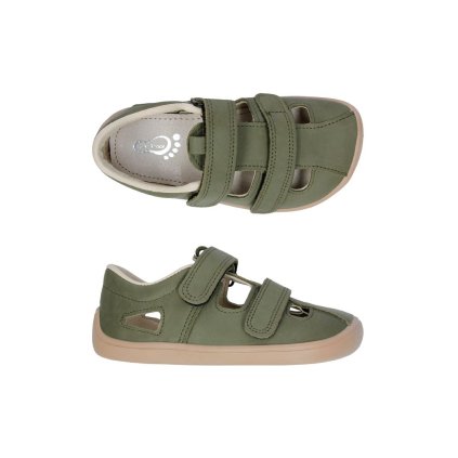 Chlapčenské celokožené barefoot sandále - Zelená (Veľkosť 30)