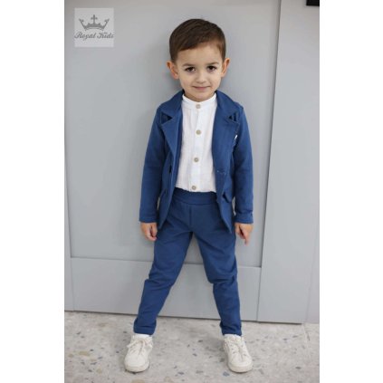 2 dielny bavlený oblek/set sako+nohavice - Modrá (Veľkosť 104/110)