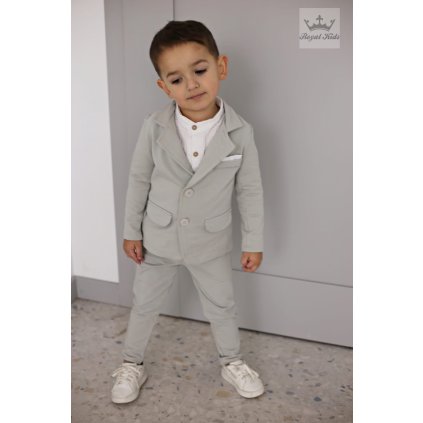 2 dielny bavlnený oblek/set sako+nohavice - Sivá (Veľkosť 86)