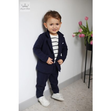 2 dielny bavlnený oblek/set sako+nohavice - Modrá (Veľkosť 116/122)