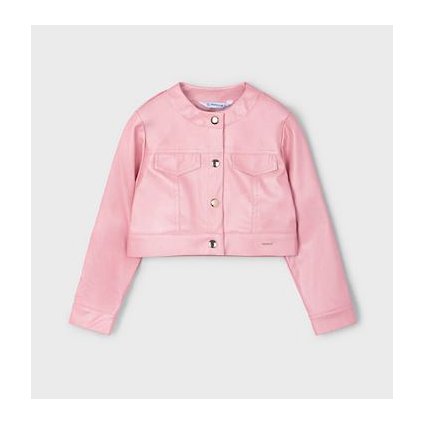 Dievčenská kožená bunda - Ružová (Veľkosť 140)