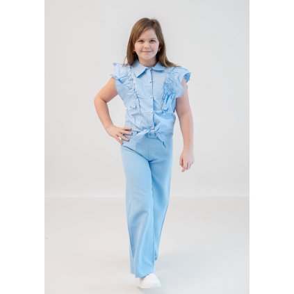 Dievčenský top s volánom - Modrá (Veľkosť 146/152)