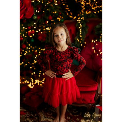 Dievčenské tričko s volánikmi - Červenočierna (Veľkosť 98)