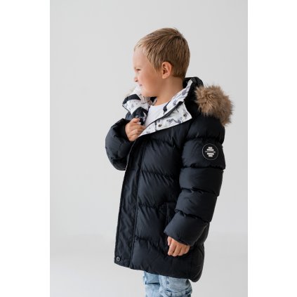 Nepremokavá zimná bunda s kožušinkou (Veľkosť 146/152, Farba Čierna)