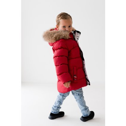Nepremokavá zimná bunda s kožušinkou - Červená (Veľkosť 146/152)