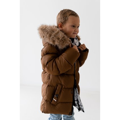 Nepremokavá zimná bunda s kožušinkou - Hnedá (Veľkosť 146/152)