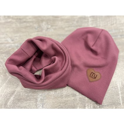 Bavlnená čiapka + tunelový šál (Veľkosť UNI, Farba Ružová)