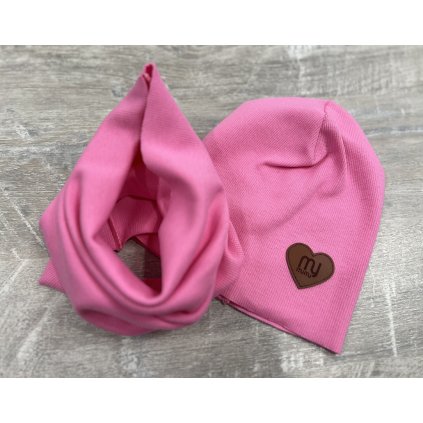 Bavlnená čiapka + tunelový šál - Ružová