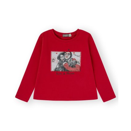 Dievčenské tričko s dlhým rukávom s potlačou - Červená (Veľkosť 104)