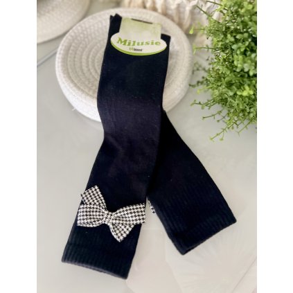 Dievčenské  nadkolienky s mašľou - Čierna (Veľkosť 24-27)