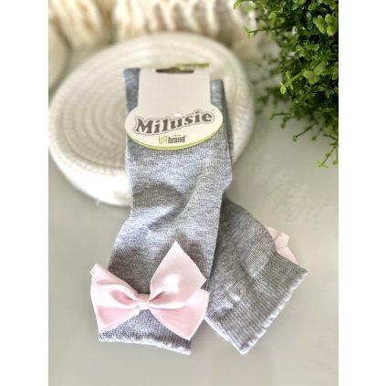 Dievčenské  podkolienky s mašľou - Biela (Veľkosť 32-34)