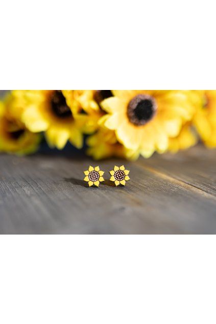 Dřevěné náušnice Dřevušky zářivé slunečnice