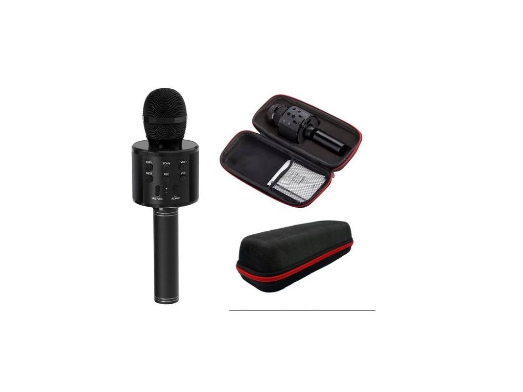 Bezdrátový mikrofon bluetooth karaoke reproduktor kulatý s pouzdrem různé režimy Černy