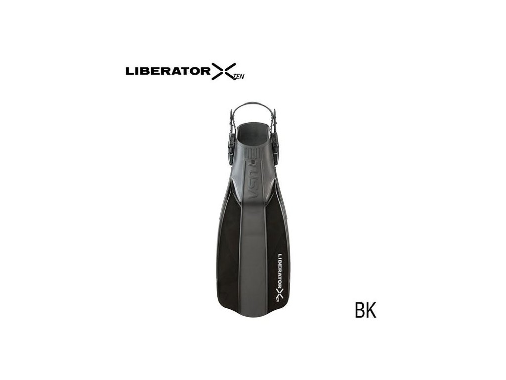 Detailná farebná variácia Cobalt Blue (CBL) s dôrazom na hydrodynamický kanálik a nápis Liberator X-Ten na distálnej časti listu.