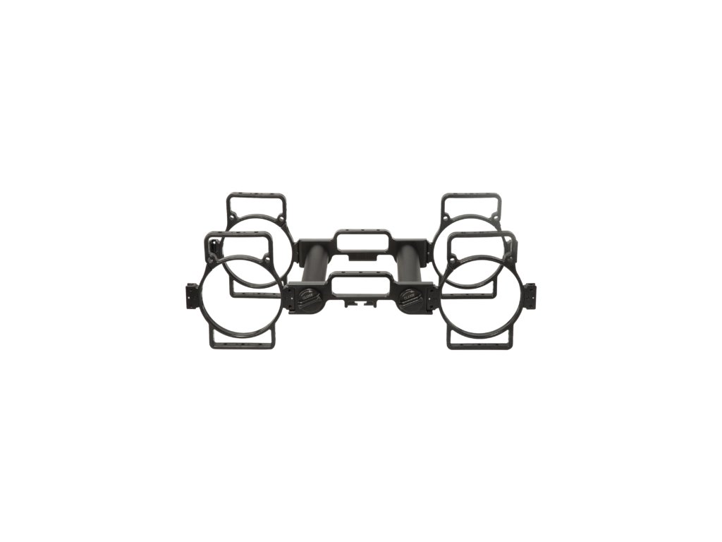 Zostavená široká platforma v pracovnej polohe demonštrujúca paralelné osové vyrovnanie pre upínacie prstence.