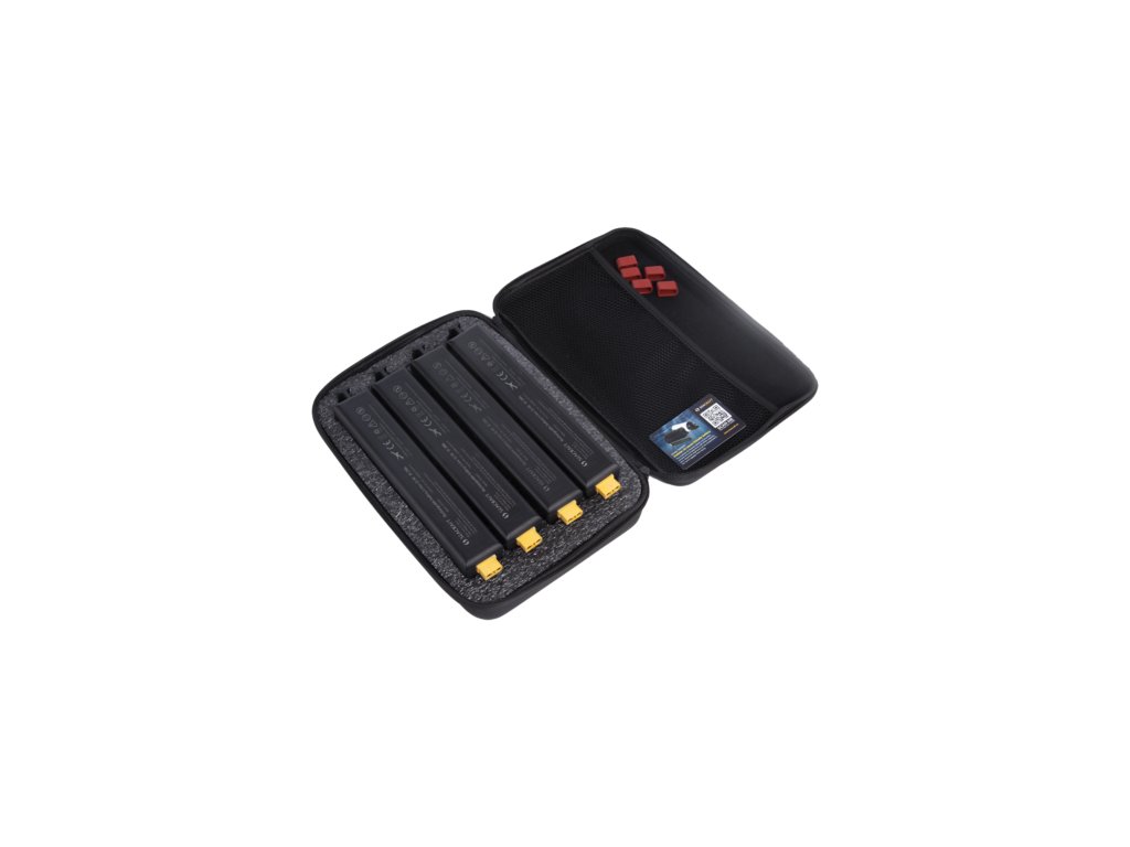 Konfigurácia štyroch Li-Ion modulov v transportnom puzdre s vnútorným sieťovaným vreckom na príslušenstvo.