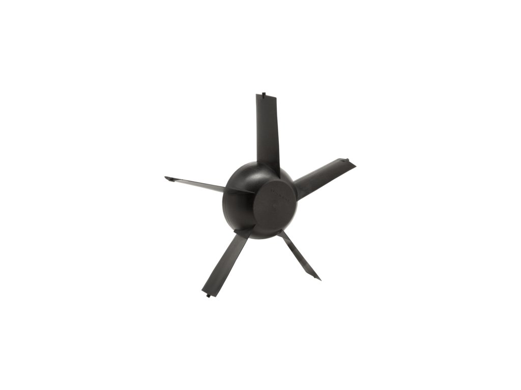 Detailná geometria piatich statických lopatiek statora navrhnutých pre laminárne usmernenie prúdu vody a zvýšenie celkového ťahu.