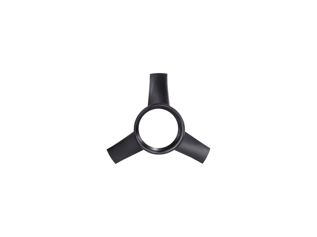 Čelný pohľad na trojlistovú geometriu vrtule s centrálnym otvorom pre hriadeľ a vyváženým profilom listov.