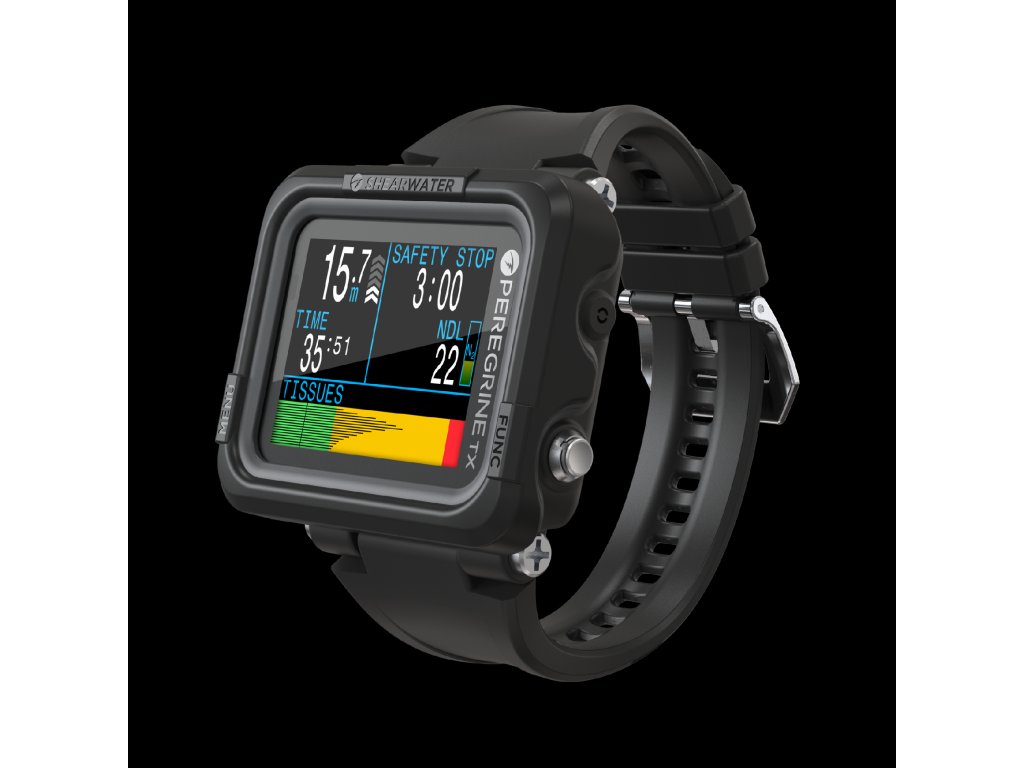 Pohľad na grafické zobrazenie nasýtenia tkanív inertným plynom a systémovú informáciu o verzii firmvéru.