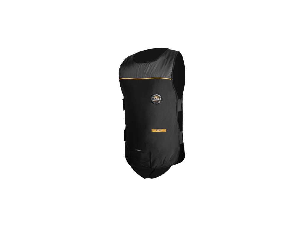 Celková konfigurácia vesty so zameraním na nízkoprofilový strih a elastické upínacie prvky pre tesné priľnutie k telu.