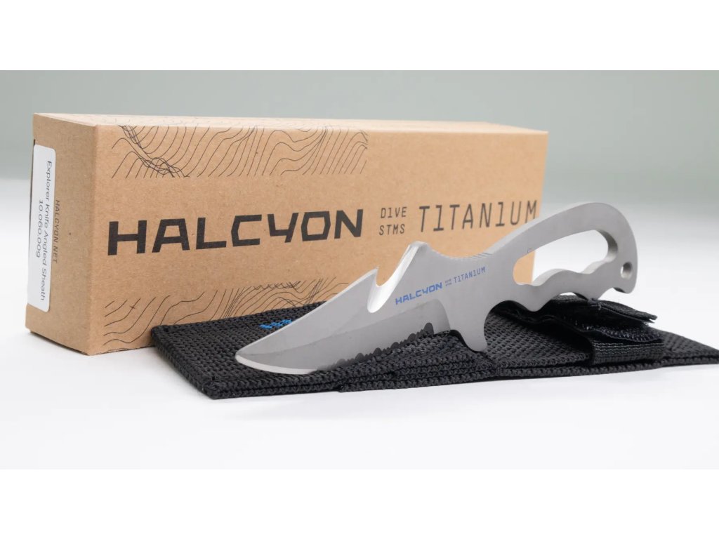 Kompletné balenie Explorer Knife s puzdrom určeným pre priamu inštaláciu na 50mm technické popruhy.