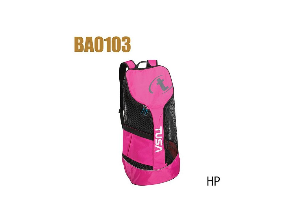 Pohľad na farebnú verziu Hot Pink (HP) demonštrujúci umiestnenie predného úložného vrecka a systém zipsového uzatvárania.