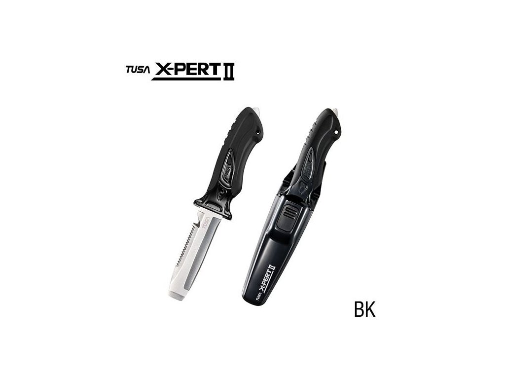 Detail čepele s tupou špičkou, zúbkovaným profilom pre rezanie vláknitých materiálov a zárezom pre monofilné vlasce.