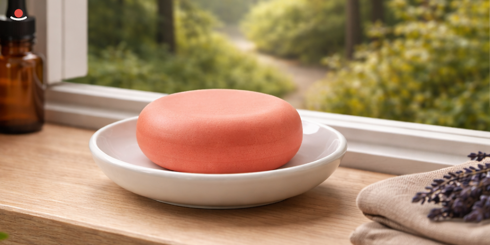 Oranžový aromakámen na okně, které směřuje směrem do lesa