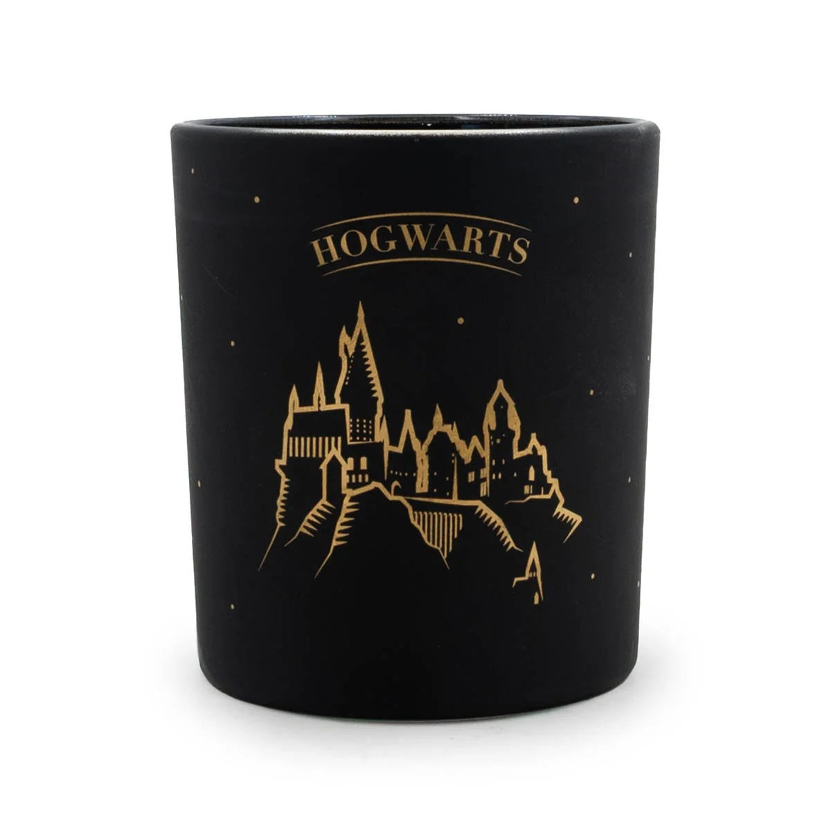 Vonná sviečka Harry Potter Rokfort čierny pohár silueta hradu 135 g drevitá vôňa