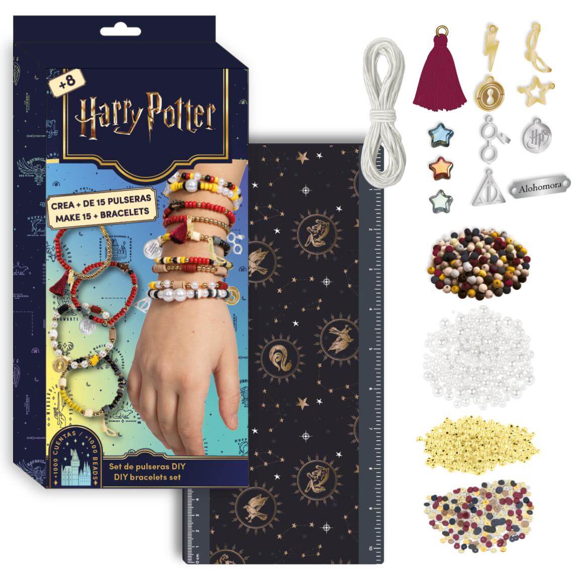 Harry Potter DIY set Čarovné náramky 15 náramkov korálky prívesky šnúrky od 8 rokov kreatívna zábava