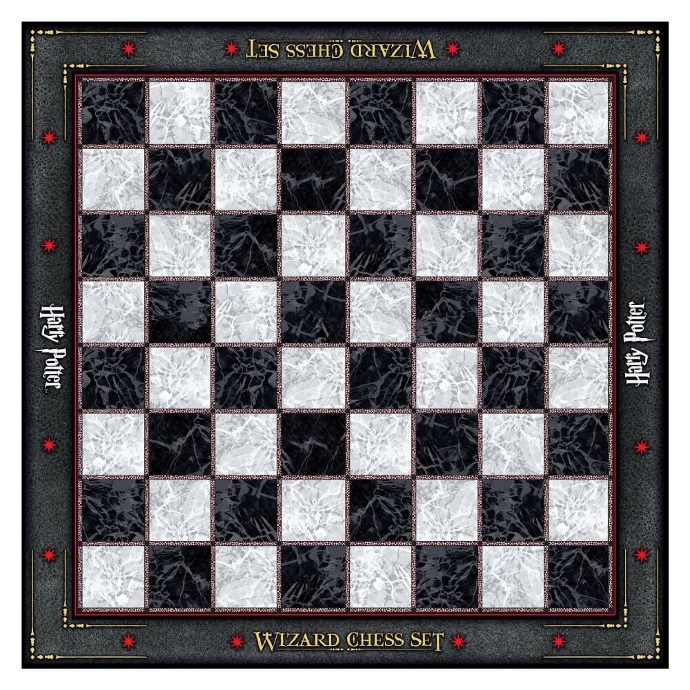 Harry Potter šachy hracia doska 47x47 cm mramor kameň metalické logo HP Noble Collection detail