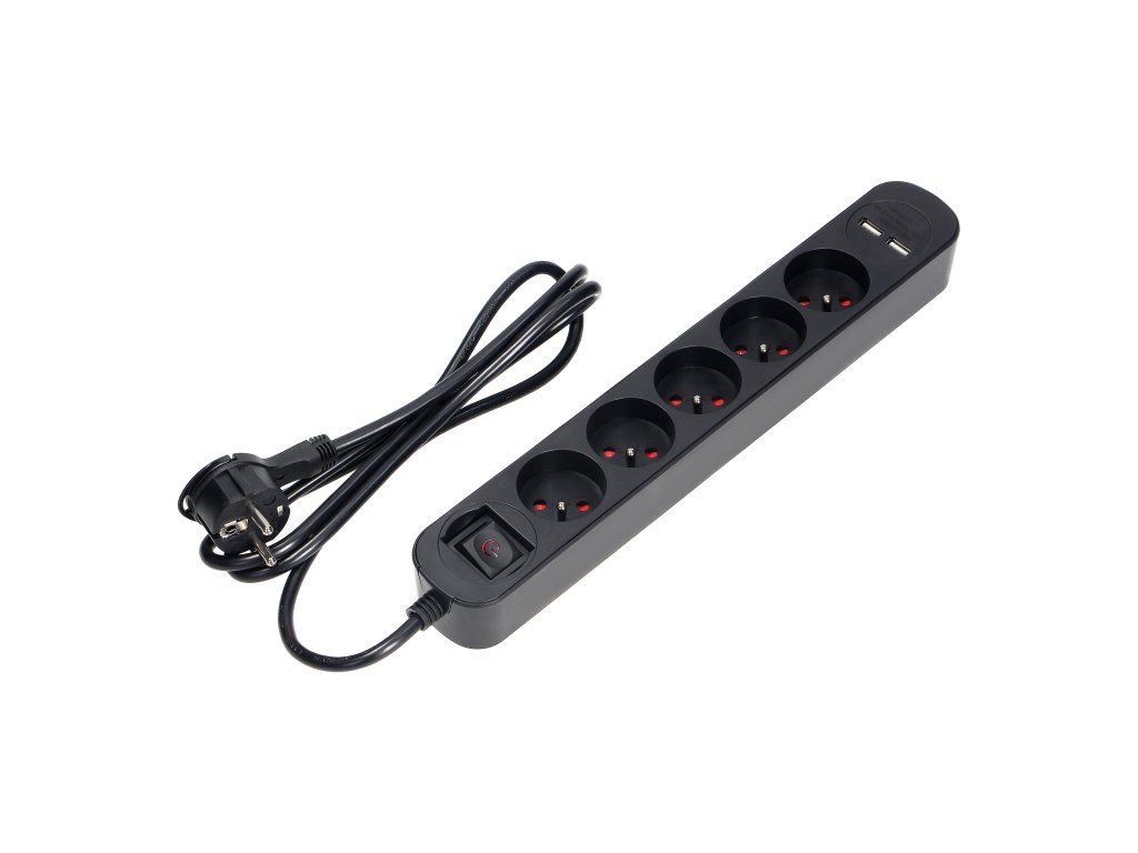 Prepäťová lišta 5x zásuvky + 2x USB, 1,5m kabel