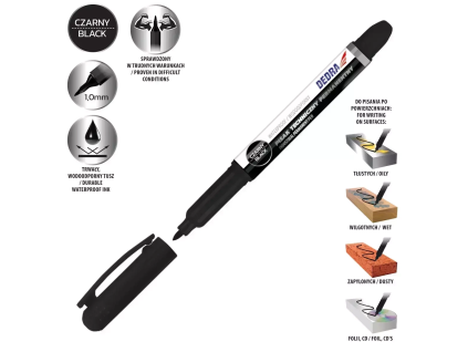 Permanentný technický marker čierny 1 mm DEDRA M89Z03, 2 ks