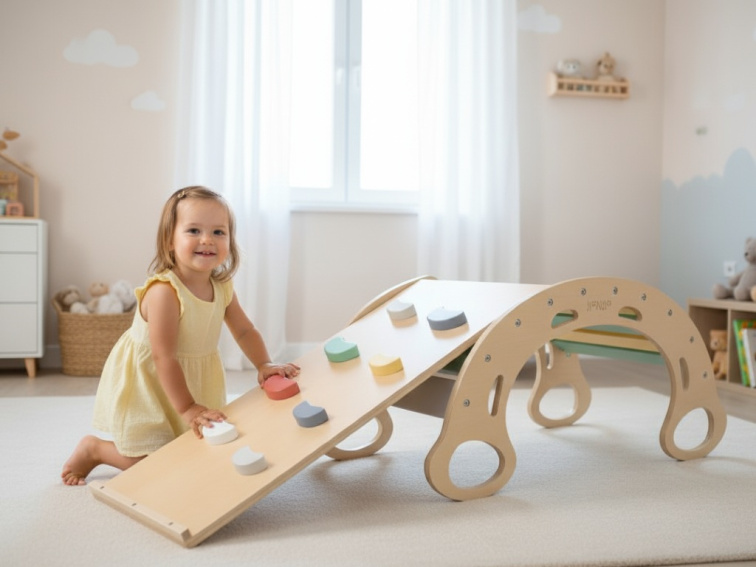 Dřevěná montessori houpačka PRO 5v1 set s prknem 2v1 fresh