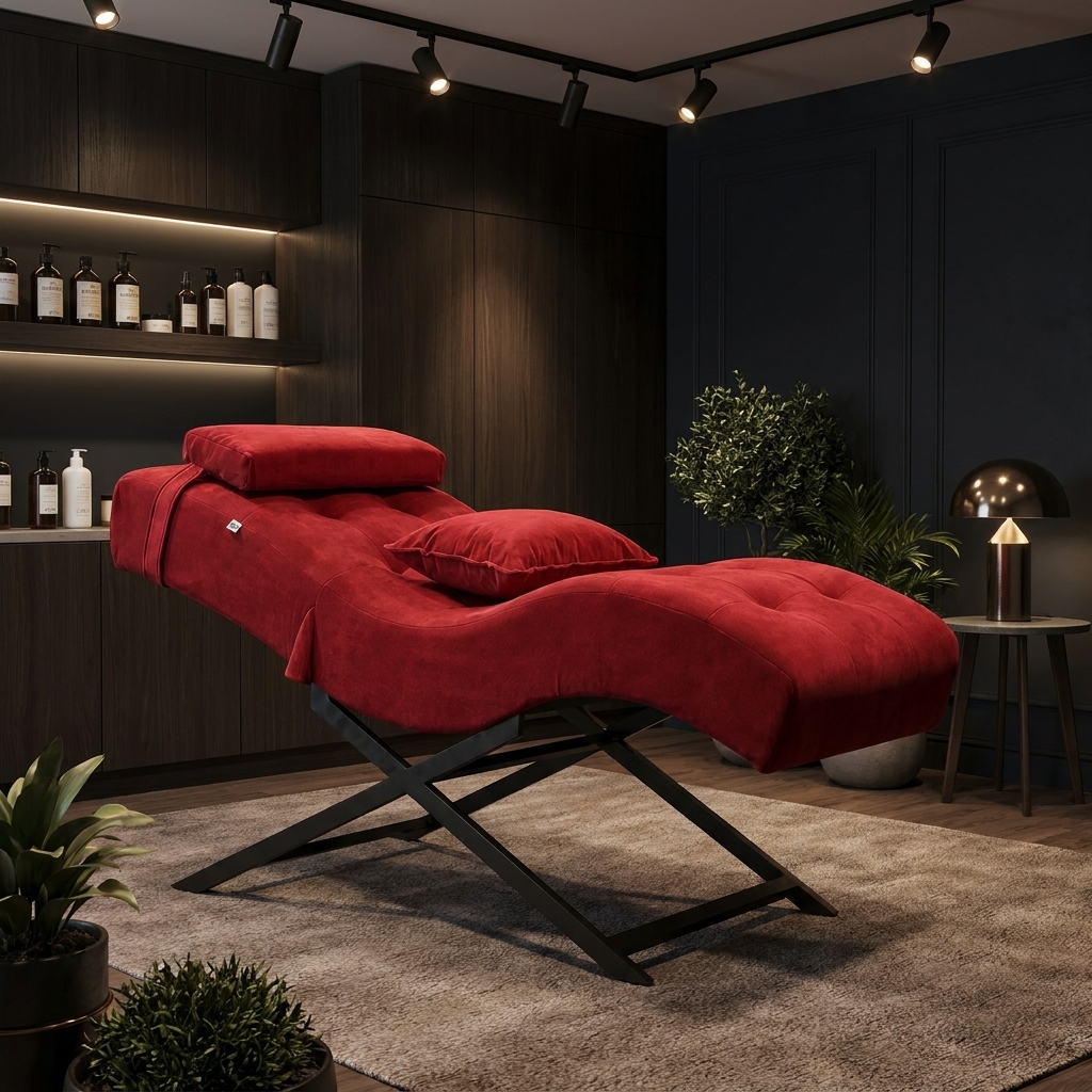 Kosmetické lehátko Cozzi STD-R Memory Foam – bordó velur, černý rám – fotografie 3