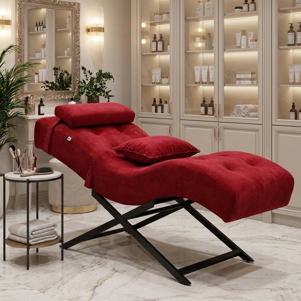 Kosmetické lehátko Cozzi STD-R Memory Foam – bordó velur, černý rám – fotografie 7