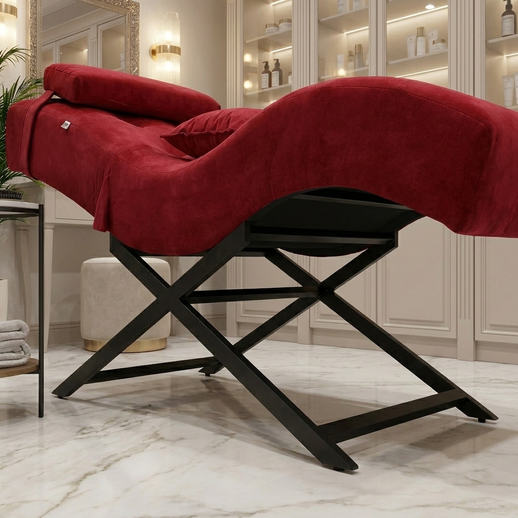 Detail produktu Kosmetické lehátko Cozzi STD-R Memory Foam – bordó velur, černý rám