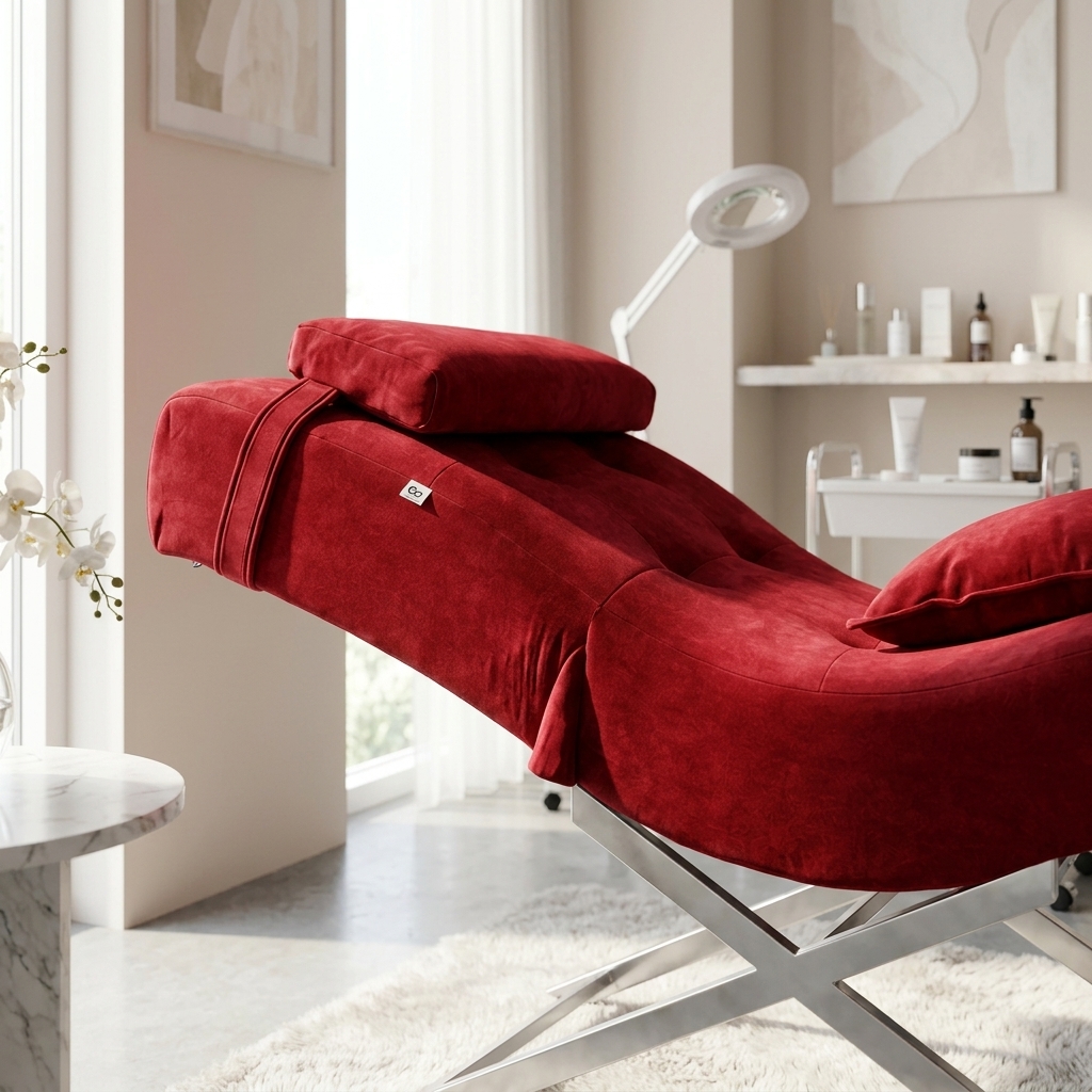 Kosmetické lehátko Cozzi STD-R Memory Foam – bordó velur, chromovaný rám – fotografie 5
