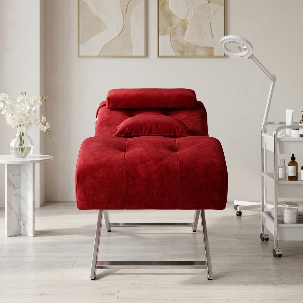 Kosmetické lehátko Cozzi STD-R Memory Foam – bordó velur, chromovaný rám – fotografie 6