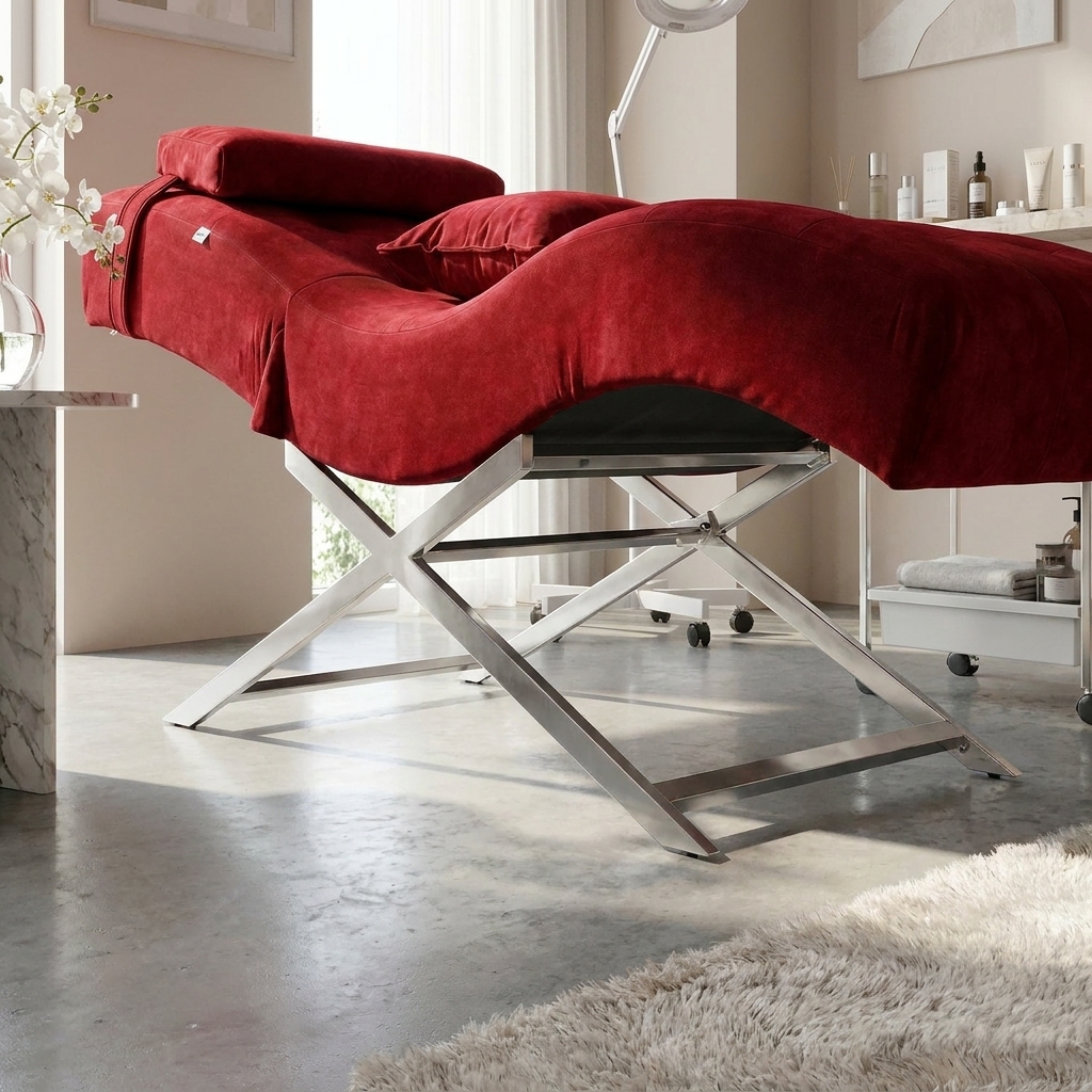 Detail produktu Kosmetické lehátko Cozzi STD-R Memory Foam – bordó velur, chromovaný rám