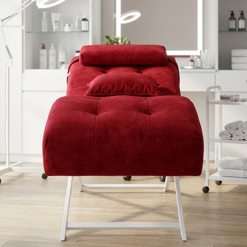 Kosmetické lehátko Cozzi STD-R Memory Foam – bordó velur, bílý rám – fotografie 4