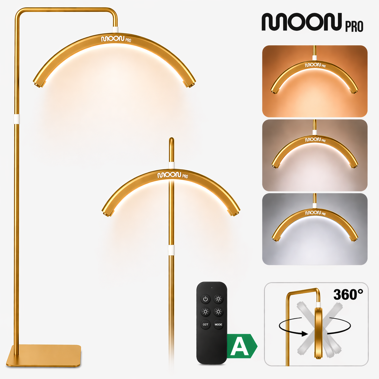 Kosmetická stojací LED lampa Moon Pro – zlatá